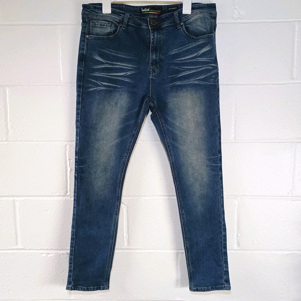 Switch Remarkable Slim Taper‎ Fit Blue Jeans 36 Dark Wash Distressed Inseam 29"